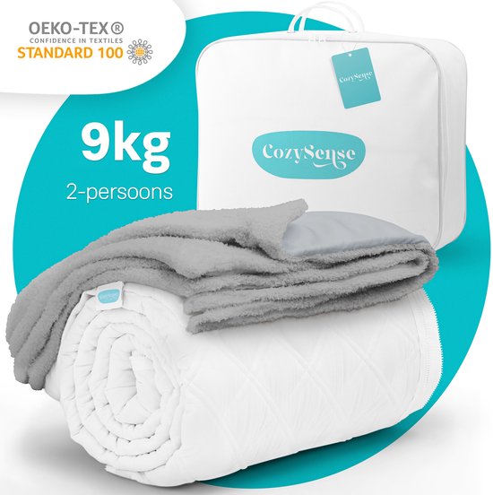 CozySense® Verzwaringsdeken 9 kg - 2-persoons - Weighted Blanket - Zwaartedeken met GLASS-Flow® Drukverdeling - Inclusief Wasbare Hoes - 200x200 cm - Grijs
