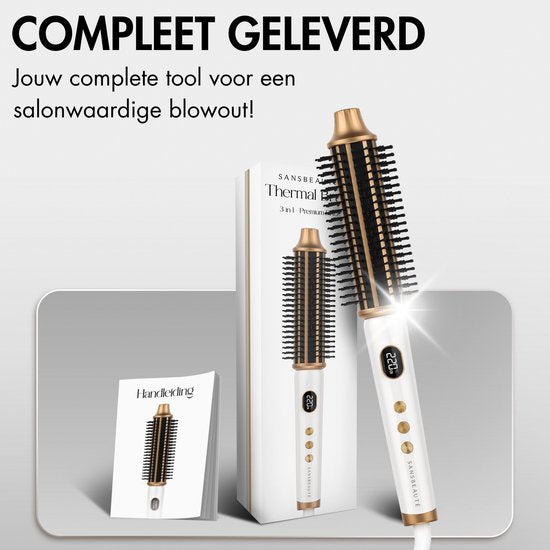 Sansbeauté® Blowout 3-in-1 Thermal Brush 38 mm - Keramische Warmteborstel - Multistyler - Airstyler - Krulborstel - Haarborstel - Stijlborstel - Warmteborstel - Volume en Krullen - Roterende Kabel