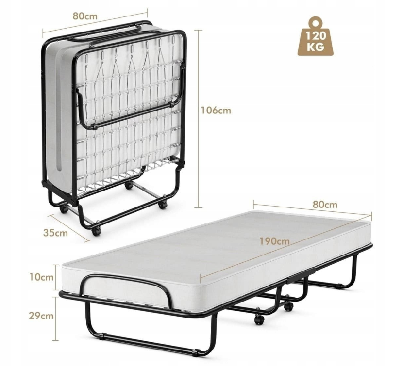 costway metalen opklapbed - 1 persoons - met matras