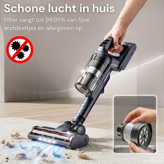 Vesora® 3-in-1 Steelstofzuiger Draadloos zonder Zak - BASIC - Draadloze Stofzuiger - Kruimeldief Snoerloos - Vacuum Cleaner - Handstofzuiger - Stofzuiger Steel met Hepa Filter - Stofzuiger Huisdieren - Zakloze Stofzuiger