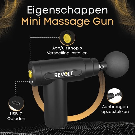 Revolt - Mini Massage Gun - Inclusief 5 Opzetstukken - Inclusief Adapter - 6 Snelheidsstanden - Spierherstel & Spierontspanning