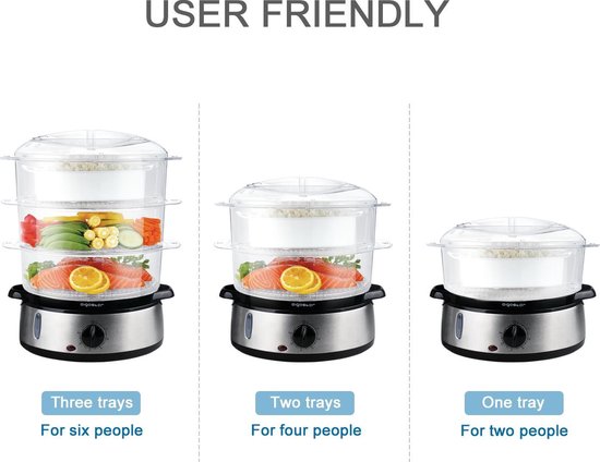 Aigostar Fitfoodie 30INA - Stoomkoker 9L - met Timer - 800W - 3 Lagen - RVS