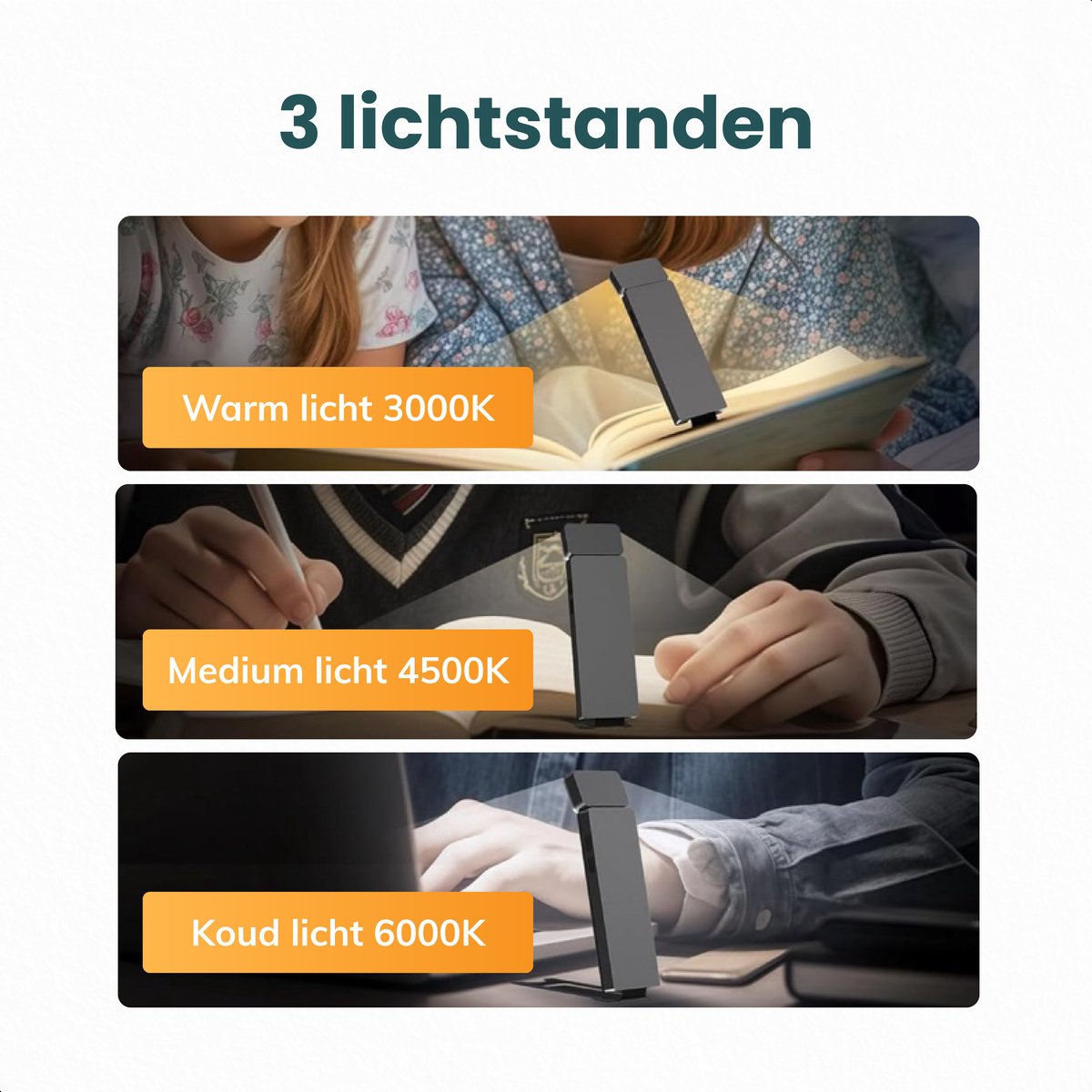 Skoov LED leeslampje met klem - zwart - 3,6 x 1,4 x 11,5 cm - 80 uur leesplezier - dimbaar - USB-C oplaadbaar