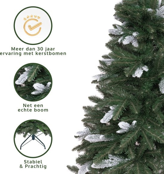 PristinePine Volle Kunstkerstboom met sneeuw 180cm - Stevige kerstboom - Metalen voet - Snel opgezet