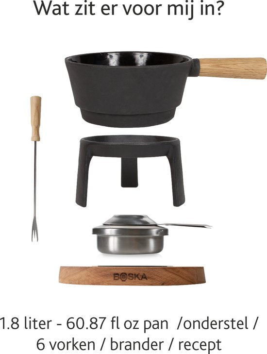 Boska Fondueset Pro L - Kaasfondueset - Voor elk type fornuis - Robuust & onbreekbaar gietijzer - 1,8 liter