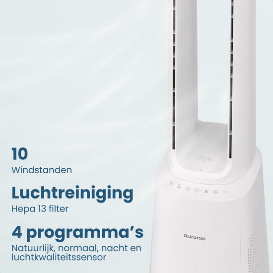 Auronic Torenventilator - Bladeless Model 2 in 1 - Luchtreiniger met HEPA-filter - Ventilator - 10 Standen - Afstandsbediening - 105 cm - Wit