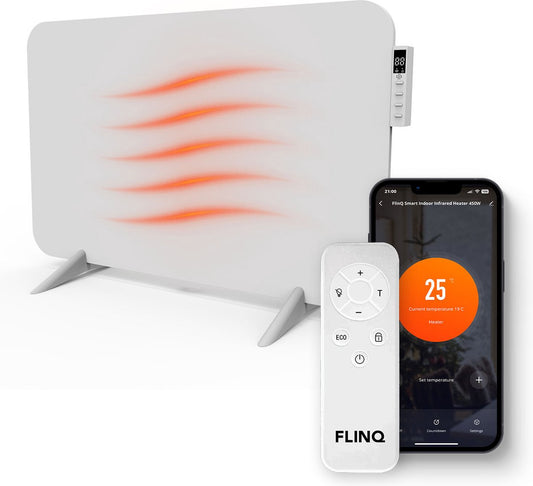 FlinQ Slimme Verwarmingspaneel - Infrarood -  450 W - 12 m² - Incl. Thermostaat - 45 x 72,5 x 2,8 cm. -Wit