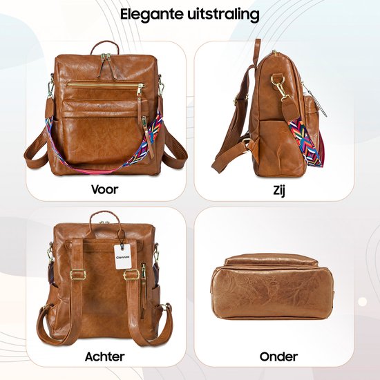 Glennoo rugzak - Rugtas dames - Waterdicht - Klein - Anti-diefstal Vakje - Rug-, Schouder-, Handtas