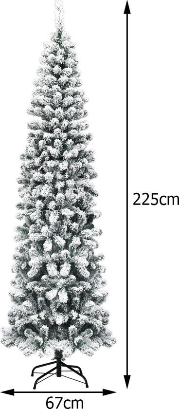 Coast Besneeuwde Slim Kunstkerstboom Wit/Groen – 67 x 229 cm – Pencil Design met 641 Takpunten