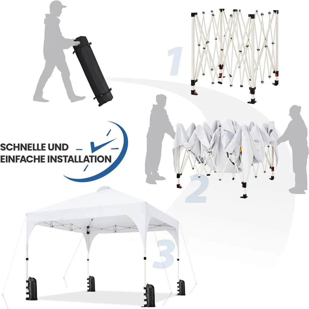 Yaheetech Opvouwbare Partytent 3 x 3 m - Wit - Verstelbaar Pop-up Paviljoen met Draagtas