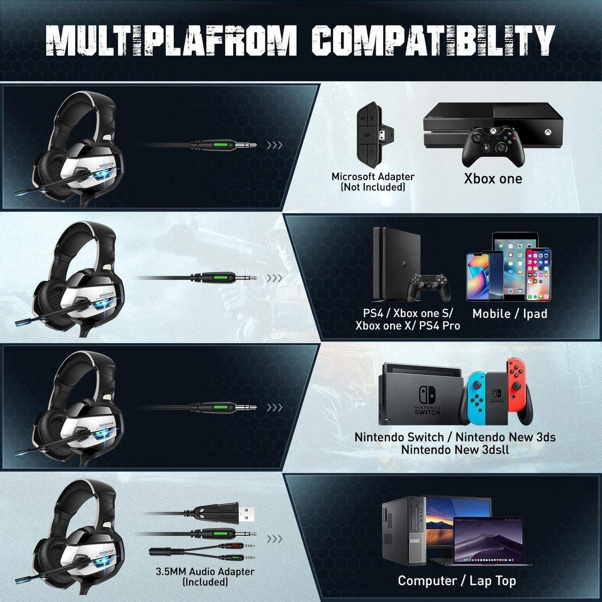 XIBERIA V20 RGB stereo gaming headset - PC/PS5/Xbox - 50mm Dynamic coil - Zwart
