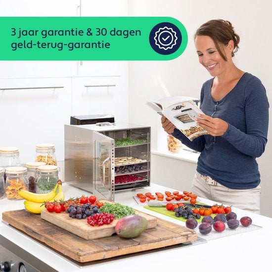 Vita5 Nobel S Voedseldroger – Droogoven - RVS – 24-Uurs Timer - 30-90°C – 400 Watt – Led-bedieningspaneel – Dehydrator – 6 Laags - Voedsel drogen op extreem lage temperatuur van slechts 30°C