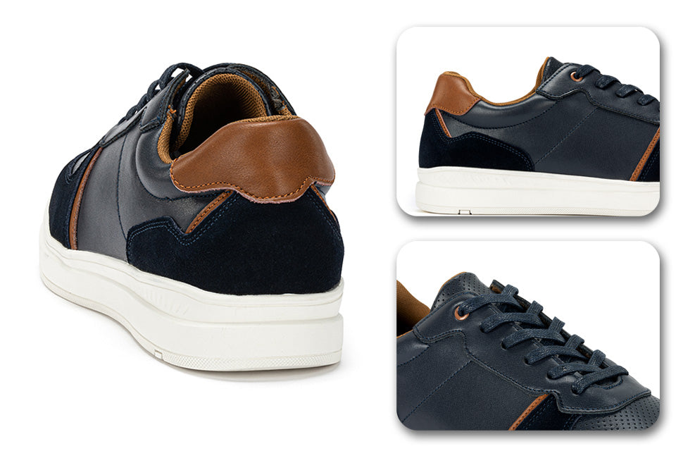Milanoro - Stijlvolle lederen herensneakers - Navy - Maat 42