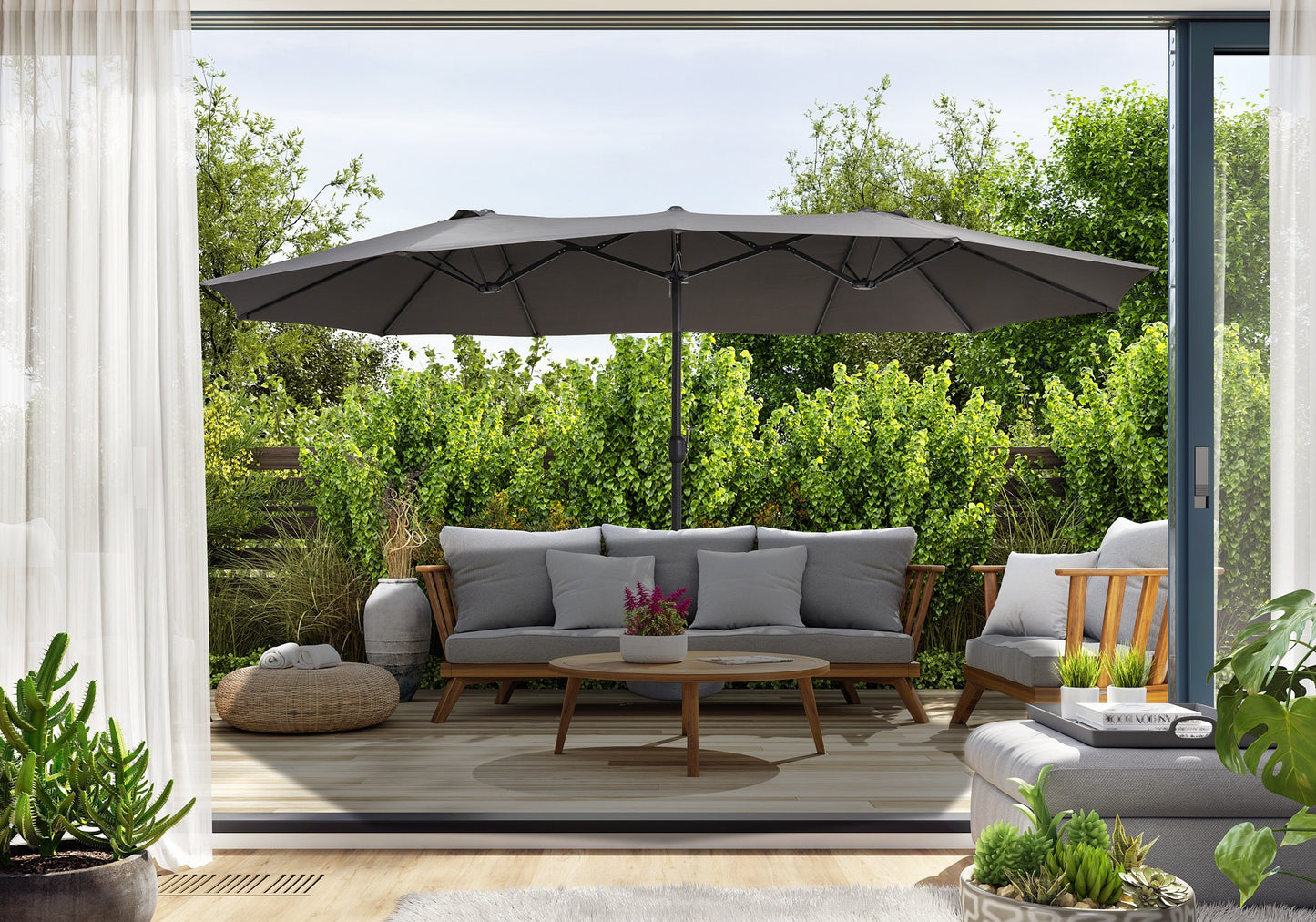 Lifa Garden - Dubbele Parasol met Hoes - 265 x 450 x 240 cm - UV50+