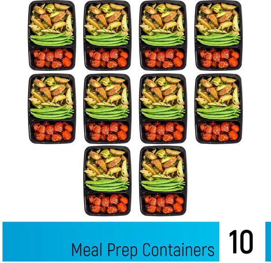Fitcrafters Meal Prep Bakjes - Vershoudbakjes - Diepvriesbakjes - 10 Stuks - 2 Compartimenten - 1L - BPA vrij