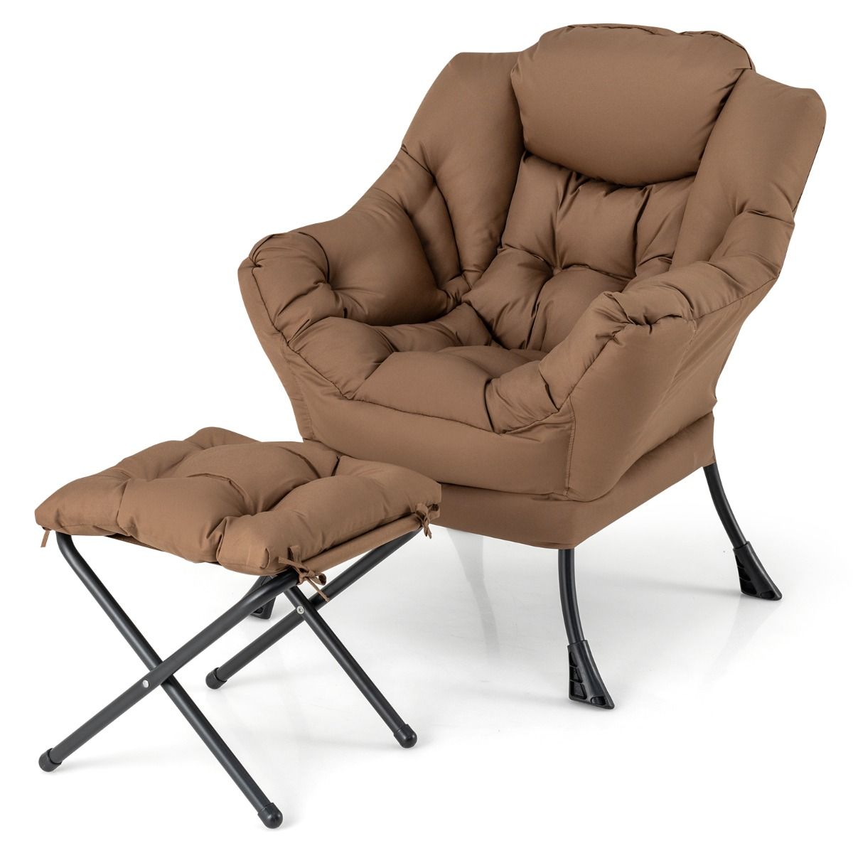 Coast Fauteuil met Kruk - Relaxstoel met armleuningen en voetensteun - Ergonomisch design - Bruin