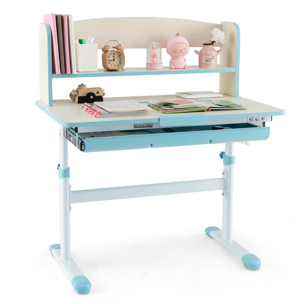 Kinderbureau met Kinderstoel - Blauw - Verstelbare Hoogte - Kantelbaar Bureaublad - 3-12 Jaar