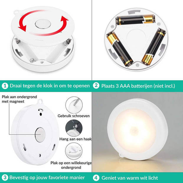 Iqonic - 3 Pack Draadloze Ledlamp - Warm Wit - 8x8x1.7 cm