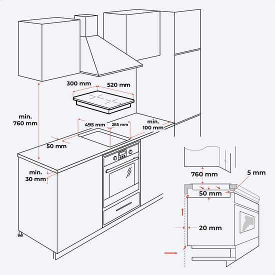 KitchenBrothers Inductie Kookplaat - Inbouw Inductieplaat - 30 cm - 2 Zones - 1 Fase - Tot 3300W - Zwart