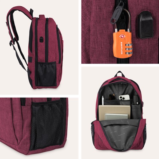 TRVLMORE Rugzak - Rugtas met 17,3 Inch Laptopvak - Schooltas - Spatwaterdicht - Heren en Dames - Jongens en Meisjes - 36L - Burgundy