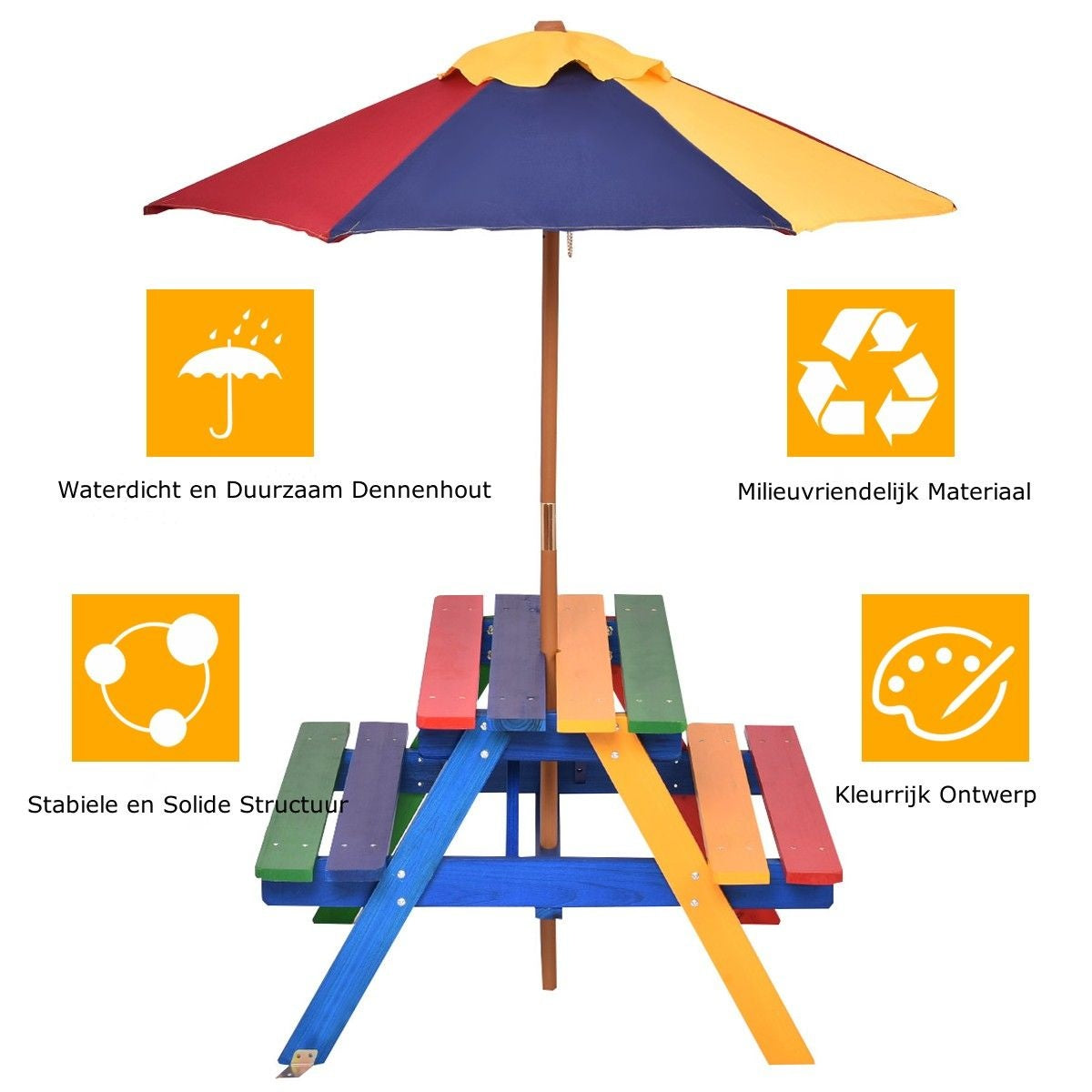 Coast Kinder Picknicktafel set - Hout - Met Verwijderbare Opvouwbare Paraplu - 79 x 71 x 52,5 cm