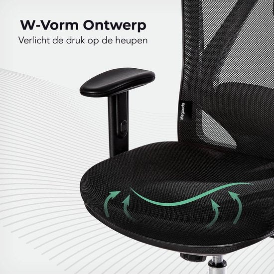 LifeGoods Ergonomische Bureaustoel - Office Chair - Volwassenen - Verstelbaar - Hoofdsteun - Zwart/Chroom