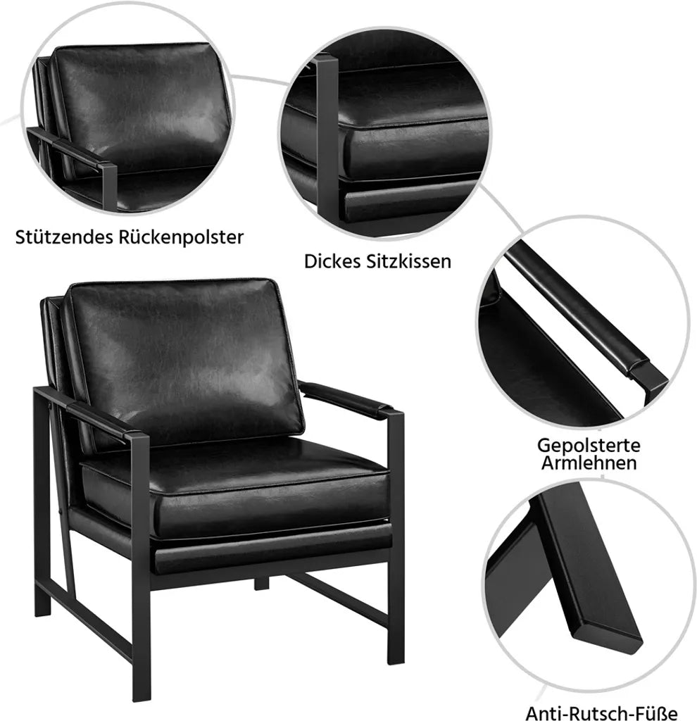 Yaheetech Retro Relaxfauteuil Kunstleer, Zwart