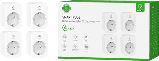 R6118 4-Pack - Slimme Stekker met Tijdschakelaar en Energiemeter - Werkt met Alexa en Google Assistant
