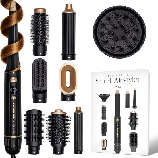 Sansbeauté® 9-in-1 Airstyler met Diffuser - Multistyler - Föhnborstel Kort Haar - Haarkruller - Haarstyler - Haardroger - Warmteborstel - Krulborstel - Krultang - Haarstijler - Stijlborstel - 5 in 1 Hairstyler
