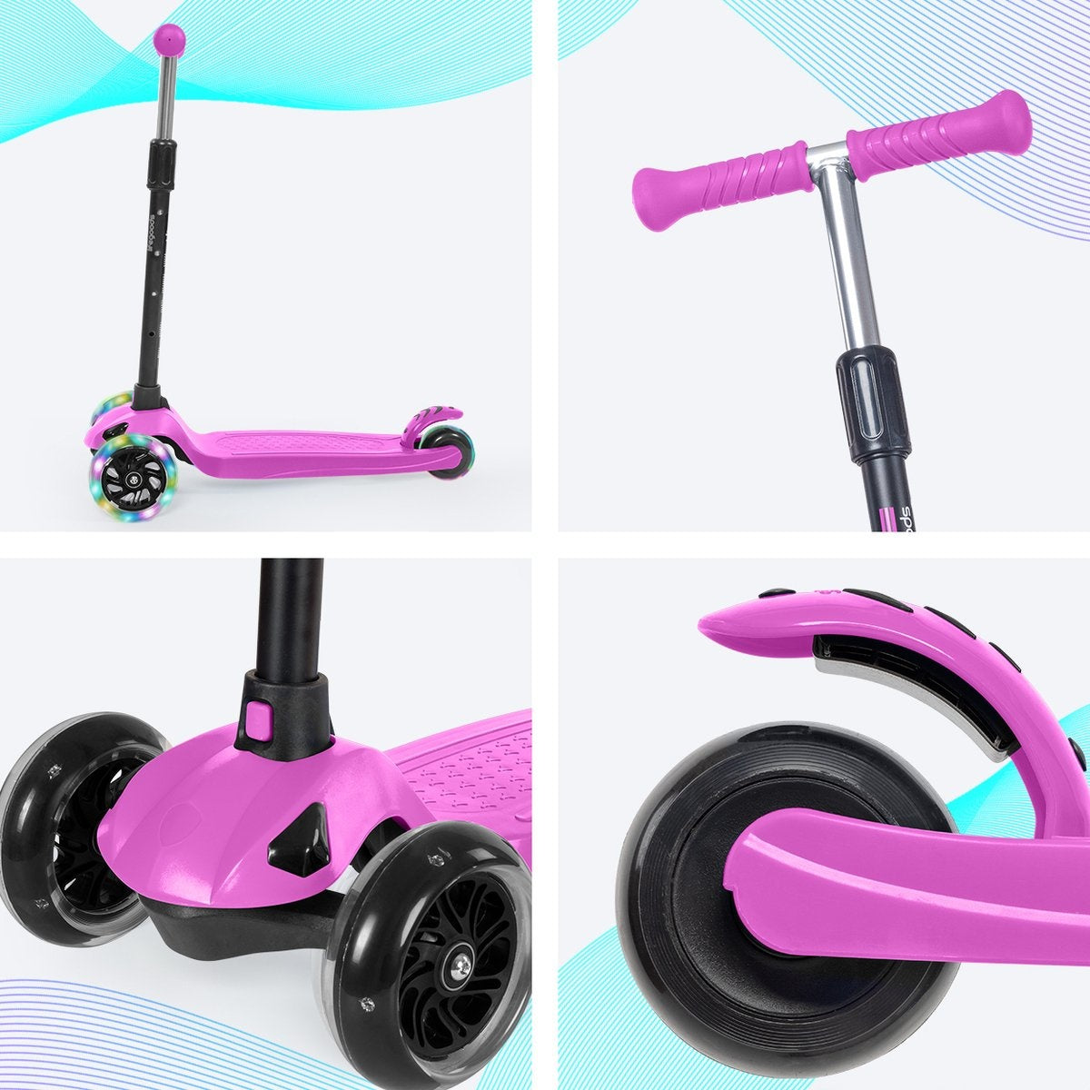 LifeGoods TurboRide Kinderstep - Step 5-8 Jaar - 3 Lichtgevende Wielen - Jongens/Meisjes - Roze