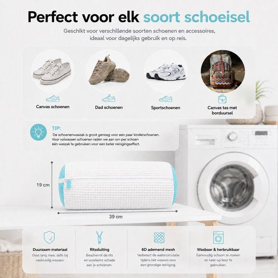 BOTC Schoenen Waszak Set - 2 Stuks - Herbruikbare Waszak voor Schoenen – 360° Diepe Reiniging met Microvezel - Beschermende Schoenen Waszak voor Wasmachine en Droger - Wit en blauw
