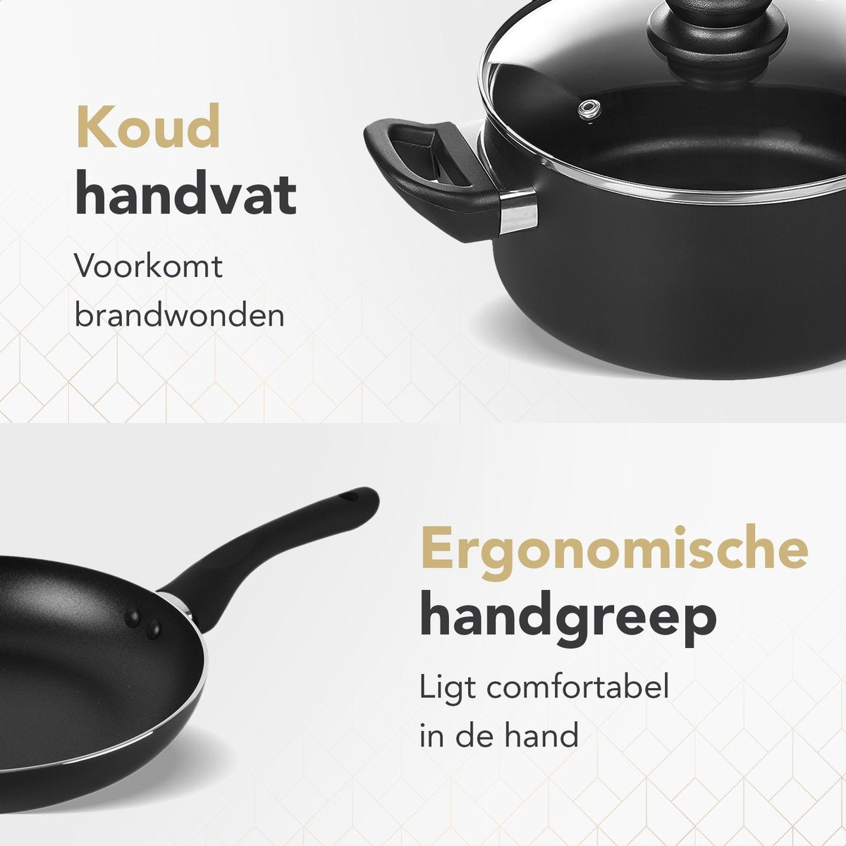 Rochester Pannenset - 18-delig - Aluminium - Non-stick - Incl. Deksel - Zwart