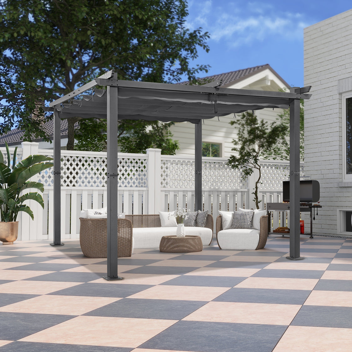 Angel Living Aluminium Pergola met Verstelbaar Uitschuifbaar Dak - 3 x 3 m - Grijs/Antraciet