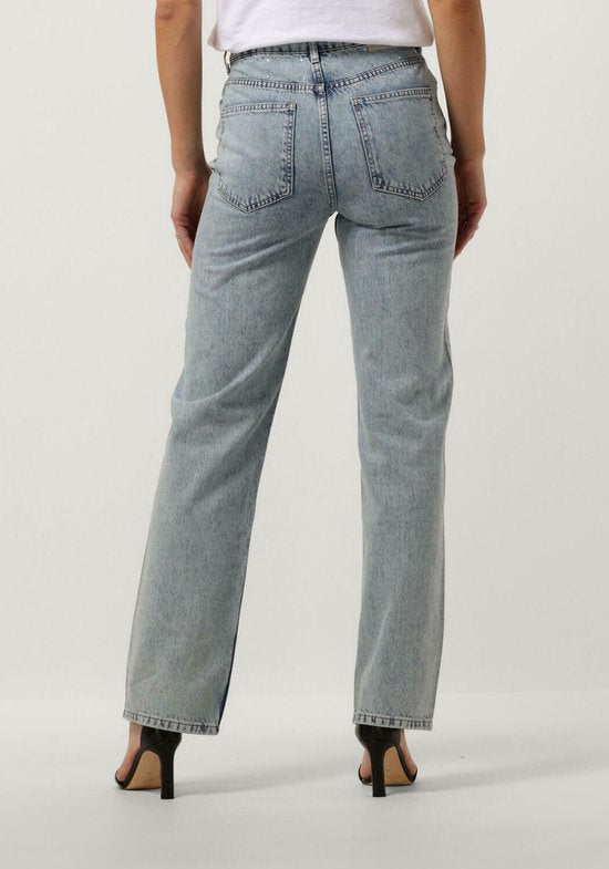 Colourful Rebel Jones - Strass Mid Rise Straight Leg Denim Broek - Blauw - Maat S - Stijlvolle Straight Fit Met Strass Steentjes