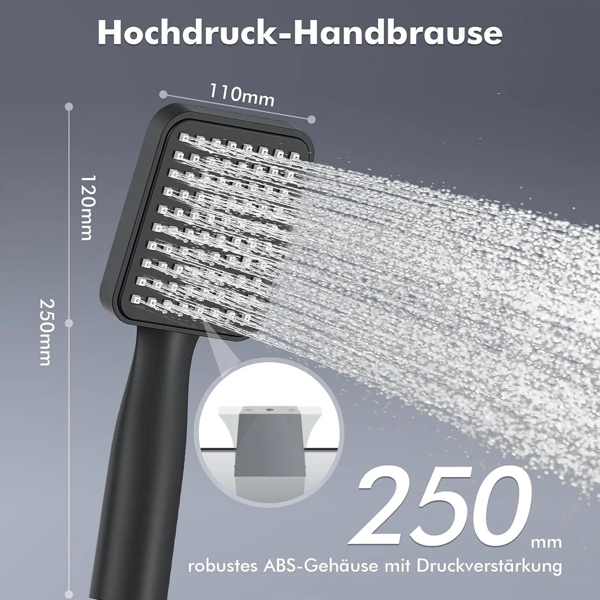 Homelody Regendouche Set zonder Thermostaat - Vierkante Hoofddouche 20 x 20 cm - Verstelbare Douchestang 73-115 cm - Zwart