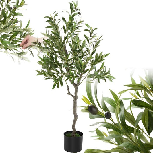 tectake® Kunstmatige Olijfboom Oleand – Mediterrane Kunstplant met Realistische Bladeren en Olijven – Onderhoudsvriendelijk en Veelzijdig – Inclusief Stevige Bloempot – Hoogte: 120 cm
