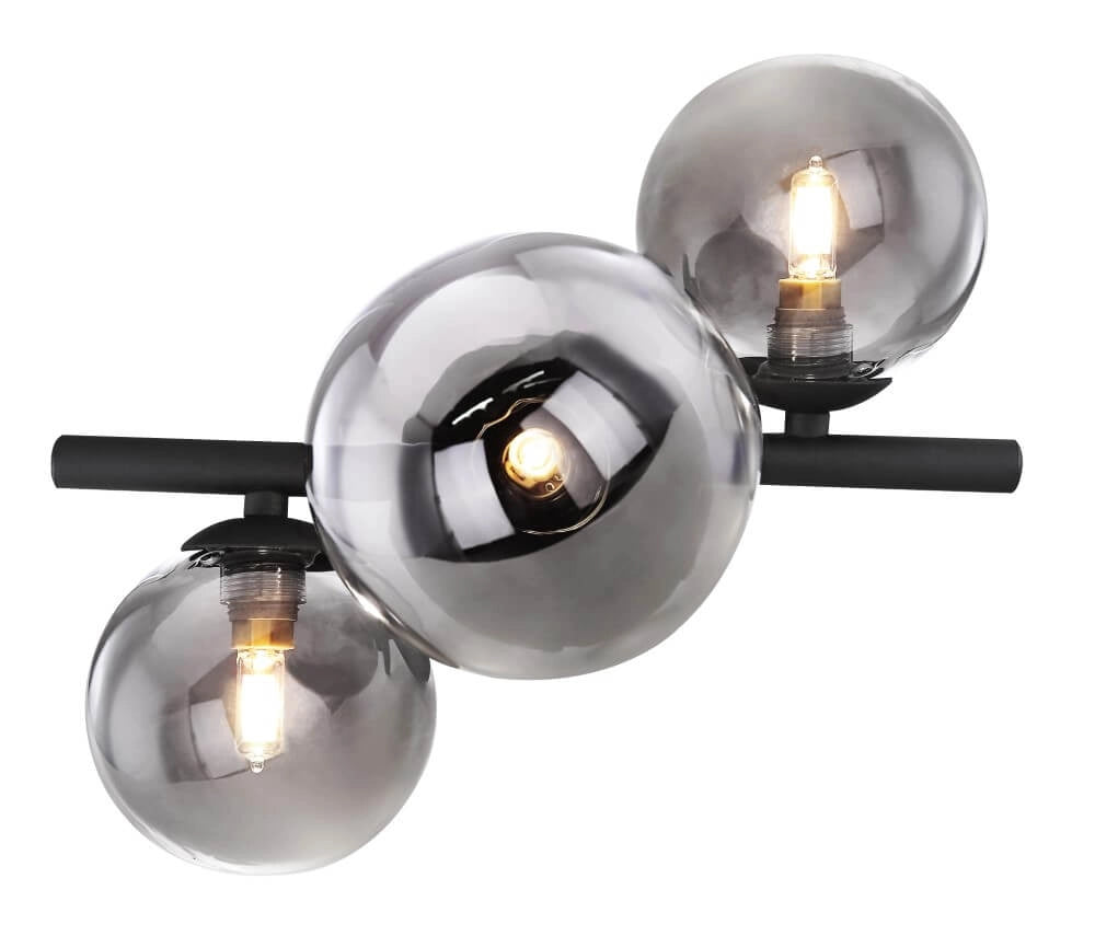 Globo Plafondlamp Riha - Zwart met Smoke Glas - 20,8 x 28,3 cm