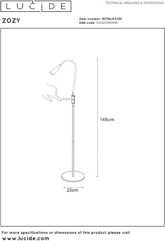 Lucide ZOZY - Leeslamp - LED 3 StepDim - 1x4W 3000K - Zwart