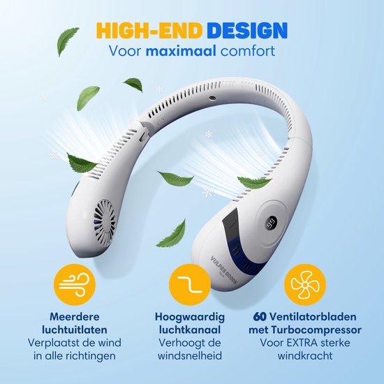 Vulpes Goods® Tech - Nek Ventilator - Draagbare Gezichtsventilator - USB ventilator - Mini Ventilator - Oplaadbaar - 3 standen - PRO Versie