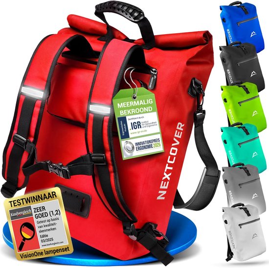 Nextcover 3in1 Fietstas Enkel voor Bagagedrager [PVC vrij] | Waterdichte Fietstas, Rugzak en Schoudertas 25L | Ideaal voor Laptop en Wekelijkse Aankopen | Fiets Tas Enkele | Fietstassen