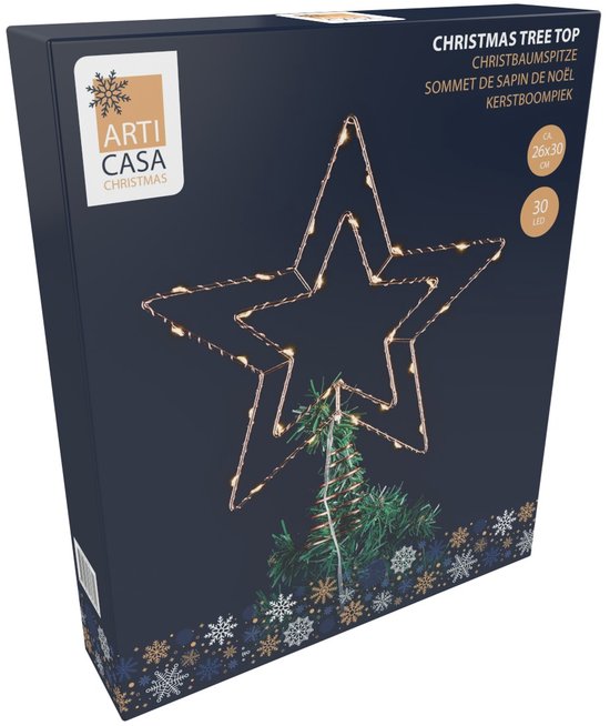 Arti Casa Kerstboompiek - Kerstboom Piek met Verlichting op Batterijen - Piek met Verlichting - Kerstboom Sterren Piek - Kerst Decoratie LED - Kerstboom Topper Rosé Goud