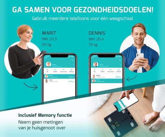 FITAGE LED Weegschaal Personenweegschaal Digitaal - Slimme Weegschaal met 17x Lichaamsanalyse - Weegschalen - FITAGE App
