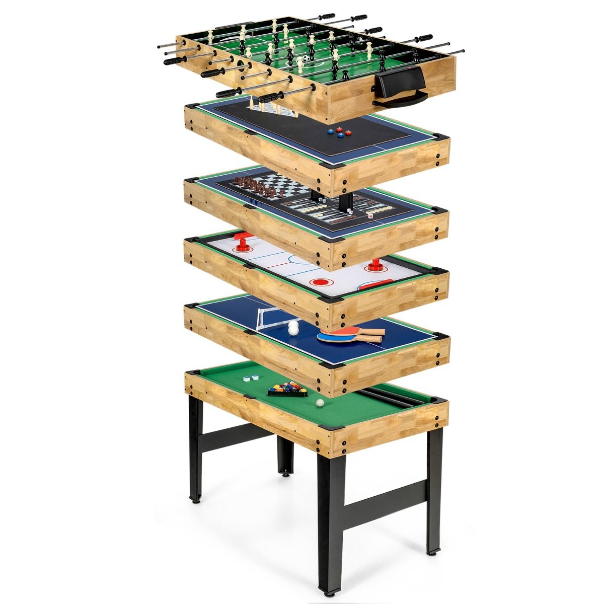 Coast Multifunctionele Speeltafel - 10-in-1 spellen - Stapelbaar ontwerp - Hout - 105,5 x 61 x 80 cm