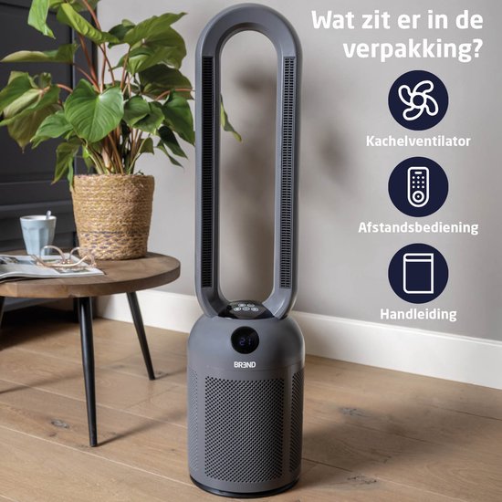 BREND BR-2243 Bladeless Fan Ventilatorkachel - 2200 Watt - Bladloos - LED-Display - Timer - Oscillatie - Veilig voor Kinderen en Huisdieren - Donkergrijs