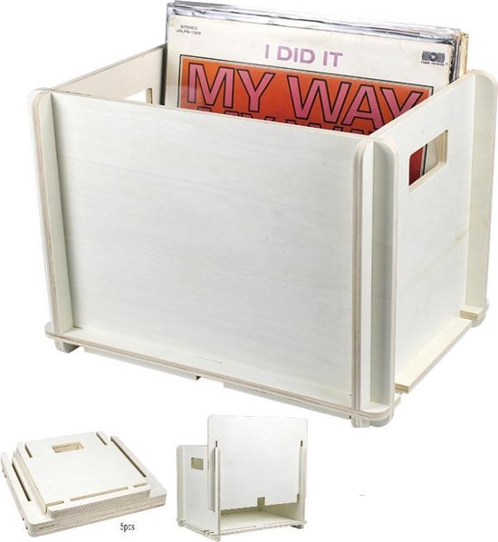 Vinyl lp platen opbergkist - opbergen platen in lp vinyl opbergkrat - hout - wit