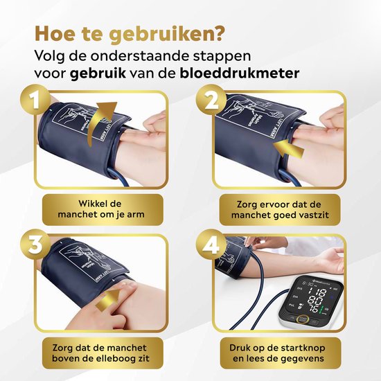 MostEssential Premium Bloeddrukmeter Bovenarm - Hartslagmeter - 398 Metingen Geheugen - Inclusief USB-C Kabel - 30S