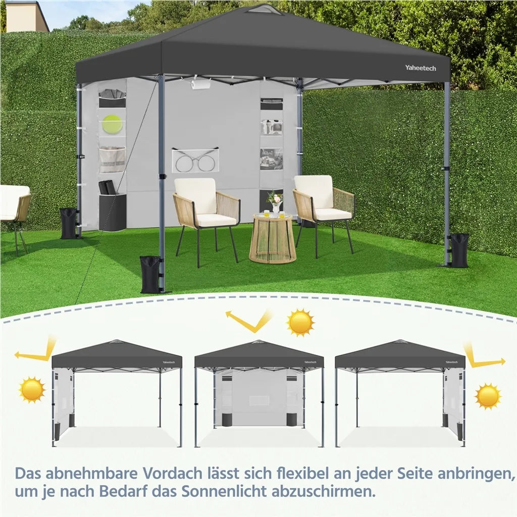 Yaheetech Partytent - 3 x 3 m - Met Zijwand - Verstelbaar 171-266 cm - Waterdicht - Donkergrijs