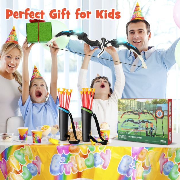 Boog en pijl set voor kinderen met LED-verlichting – incl. 20 pijlen, 2 draagkokerpauldrons, staand en hangend doelwit – speelset voor binnen en buiten – 110 x 30 cm
