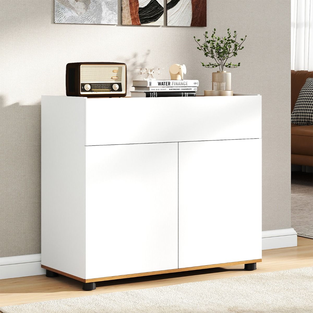 Coast Dressoir met opbergruimte - houten kast met lade en twee deuren - zwart/wit - 80 x 35 x 70 cm