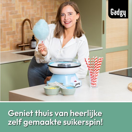 Gadgy Suikerspinmachine Retro Blauw - Met 10 Stokjes en Maatlepel - Suikerspinmakers - Snoep - Kinderfeestje